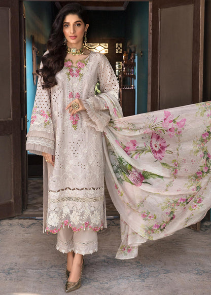 3 Piece Unstitched Heavy Embroidered Chickan Kari Pure Lawn Suit with Printed Silk Dupatta