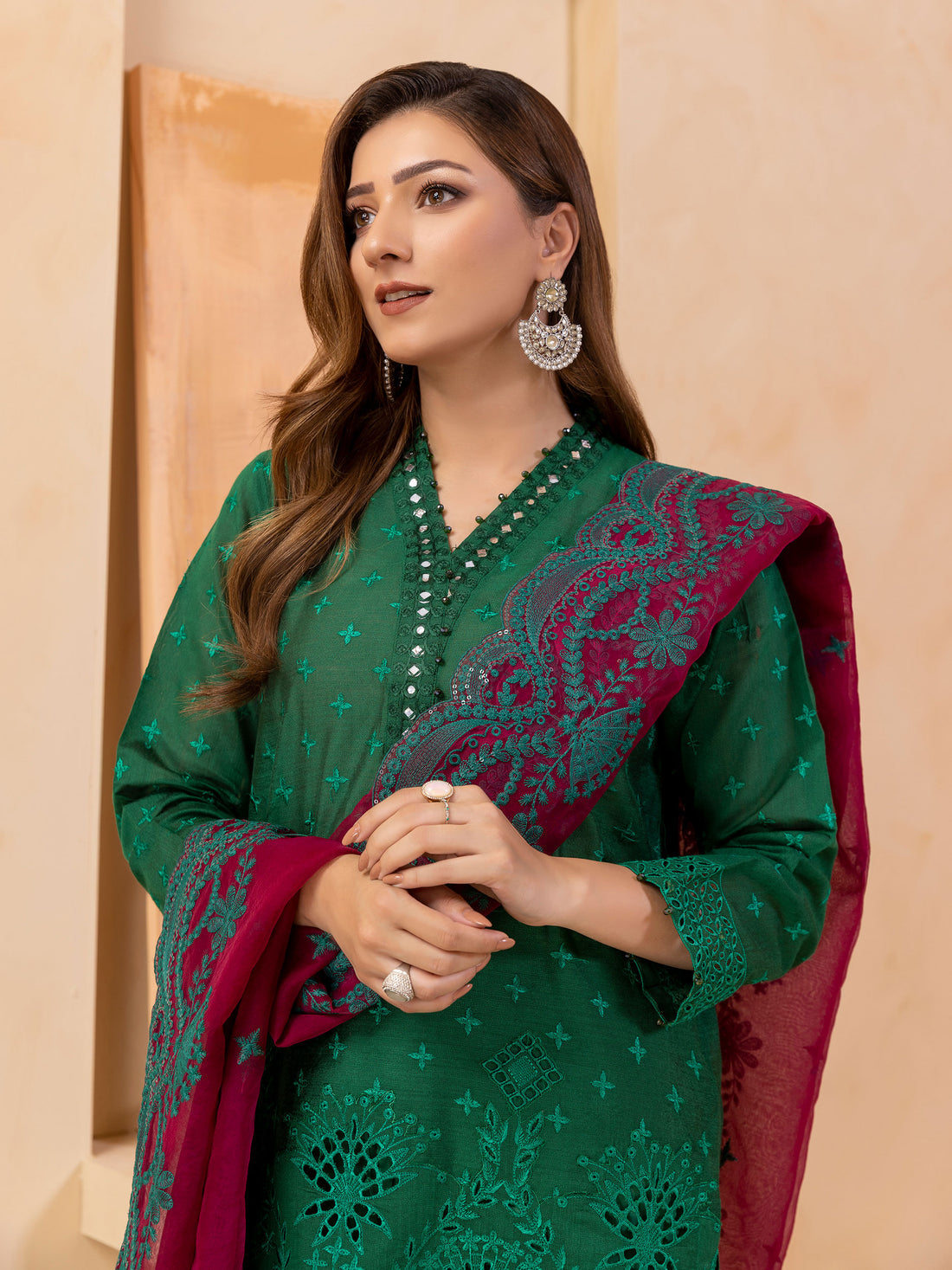 SR-345 Lawn Unstitched Embroidered 3pc Suit With Embroidered Chiffon Dupatta