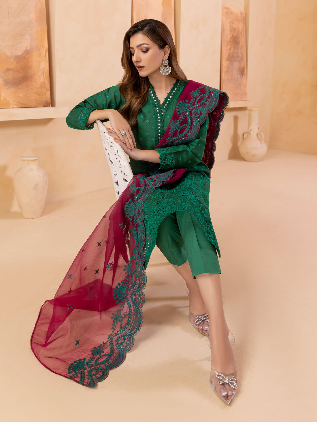 SR-345 Lawn Unstitched Embroidered 3pc Suit With Embroidered Chiffon Dupatta