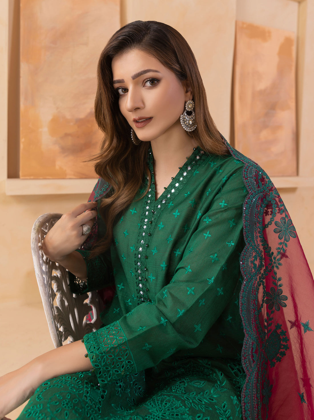 SR-345 Lawn Unstitched Embroidered 3pc Suit With Embroidered Chiffon Dupatta