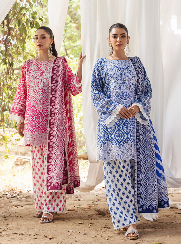 3 Piece Unstitched Embroidered Pure Lawn Suit with Fine Printed Lawn Dupatta