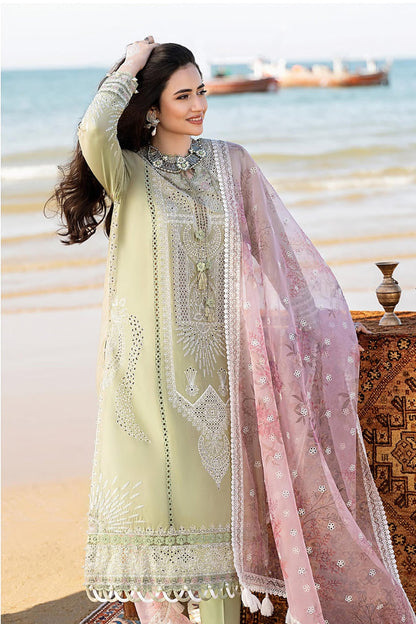 3 Piece Unstitched Heavy Embroidered Chickan Kari Pure Lawn Suit with Printed Organza Dupatta