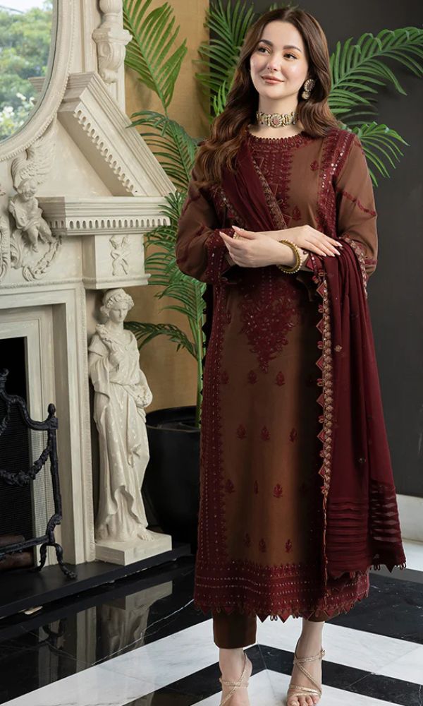 3 Piece Unstitched Heavy Embroidered Pure Lawn Suit with Heavy Embroidered Lawn Dupatta