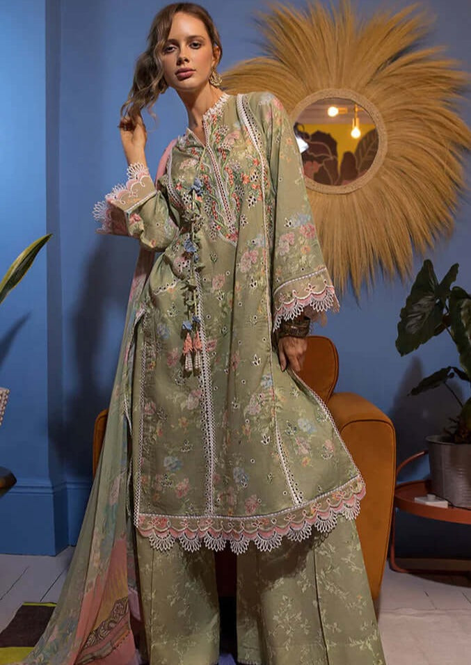 3 Piece Unstitched Embroidered Pure Lawn Suit with Fine Printed Silk Dupatta