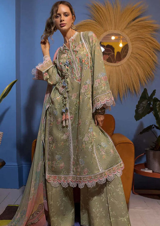 3 Piece Unstitched Embroidered Pure Lawn Suit with Fine Printed Silk Dupatta