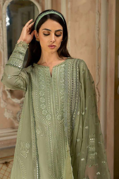 3 Piece Unstitched Heavy Embroidered Chickenkari Lawn Suit With Heavy Embroidered Bamber Chiffon Dupatta