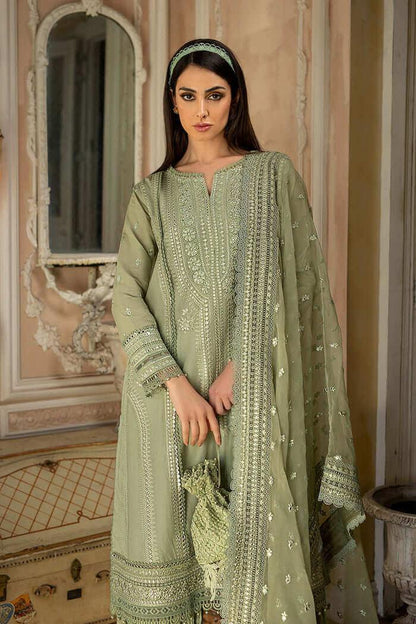 3 Piece Unstitched Heavy Embroidered Chickenkari Lawn Suit With Heavy Embroidered Bamber Chiffon Dupatta