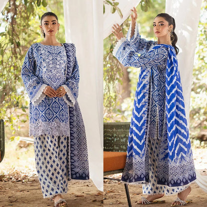 3 Piece Unstitched Embroidered Pure Lawn Suit with Fine Printed Lawn Dupatta