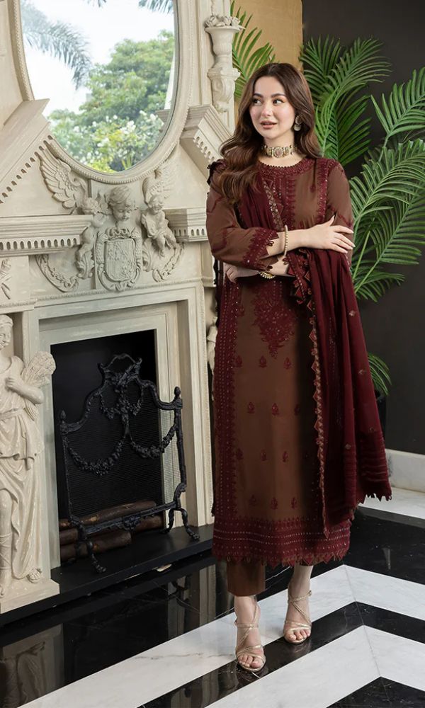 3 Piece Unstitched Heavy Embroidered Pure Lawn Suit with Heavy Embroidered Lawn Dupatta