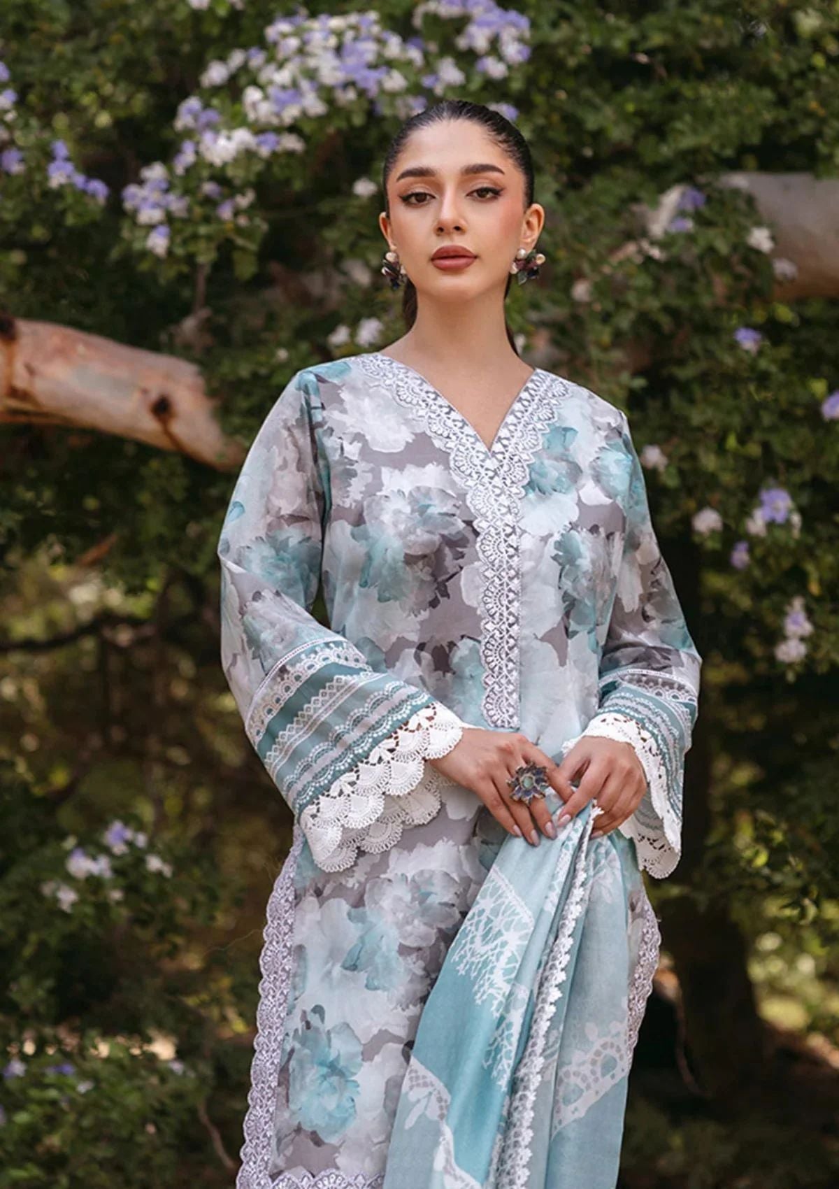 3 Piece Unstitched Embroidered Pure Lawn Suit with Fine Printed Lawn Dupatta