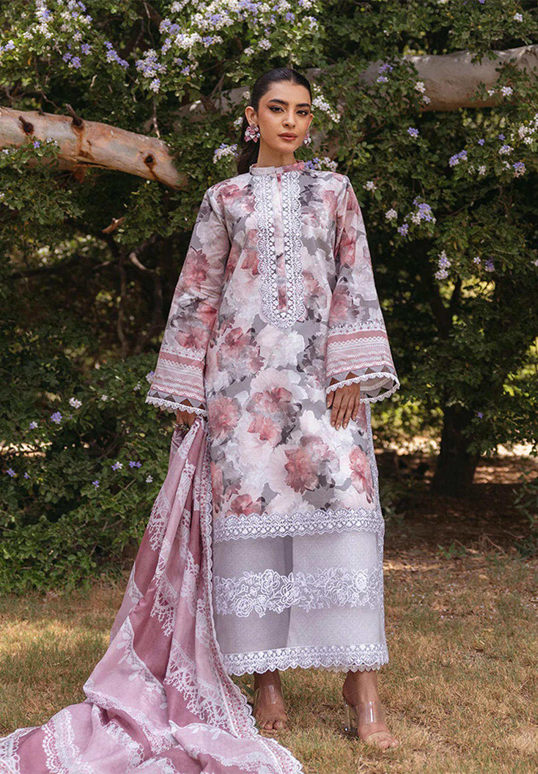 3 Piece Unstitched Embroidered Pure Lawn Suit with Fine Printed Lawn Dupatta