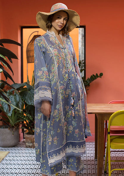 3 Piece Unstitched Embroidered Pure Lawn Suit with Fine Printed Silk Dupatta