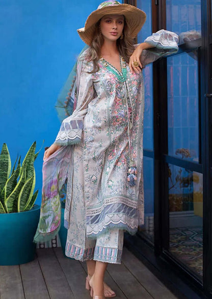 3 Piece Unstitched Embroidered Pure Lawn Suit with Fine Printed Silk Dupatta