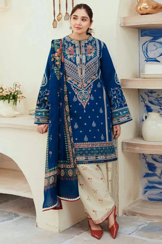 3 Piece Unstitched Heavy Embroidered Pure Lawn Suit with Fine Printed Chiffon Dupatta