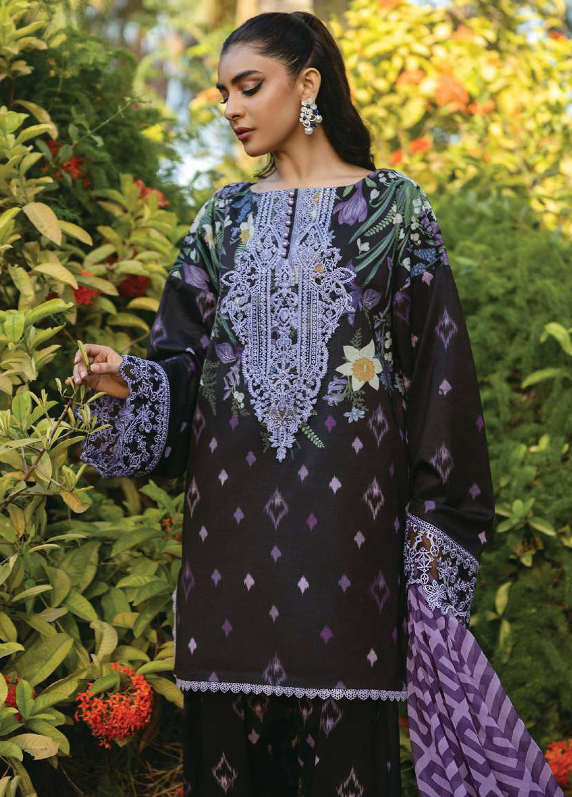 3 Piece Unstitched Embroidered Pure Lawn Suit with Fine Printed Lawn Dupatta