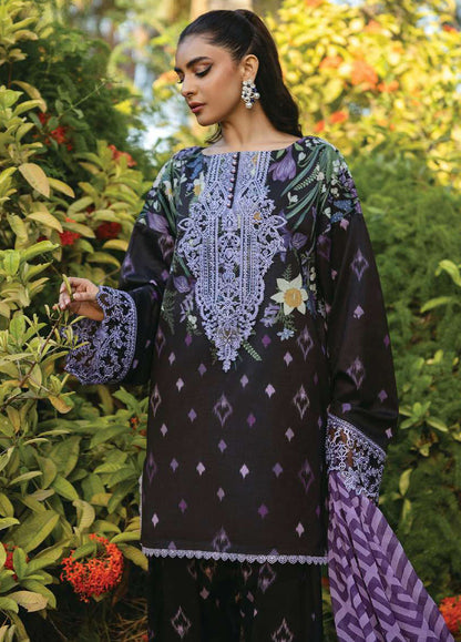 3 Piece Unstitched Embroidered Pure Lawn Suit with Fine Printed Lawn Dupatta
