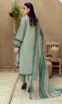 3 Piece Unstitched Heavy Embroidered Chickan Kari Pure Lawn Suit with Heavy Embroidered Organza Dupatta