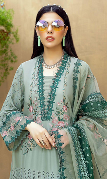 3 Piece Unstitched Heavy Embroidered Chickan Kari Pure Lawn Suit with Heavy Embroidered Organza Dupatta