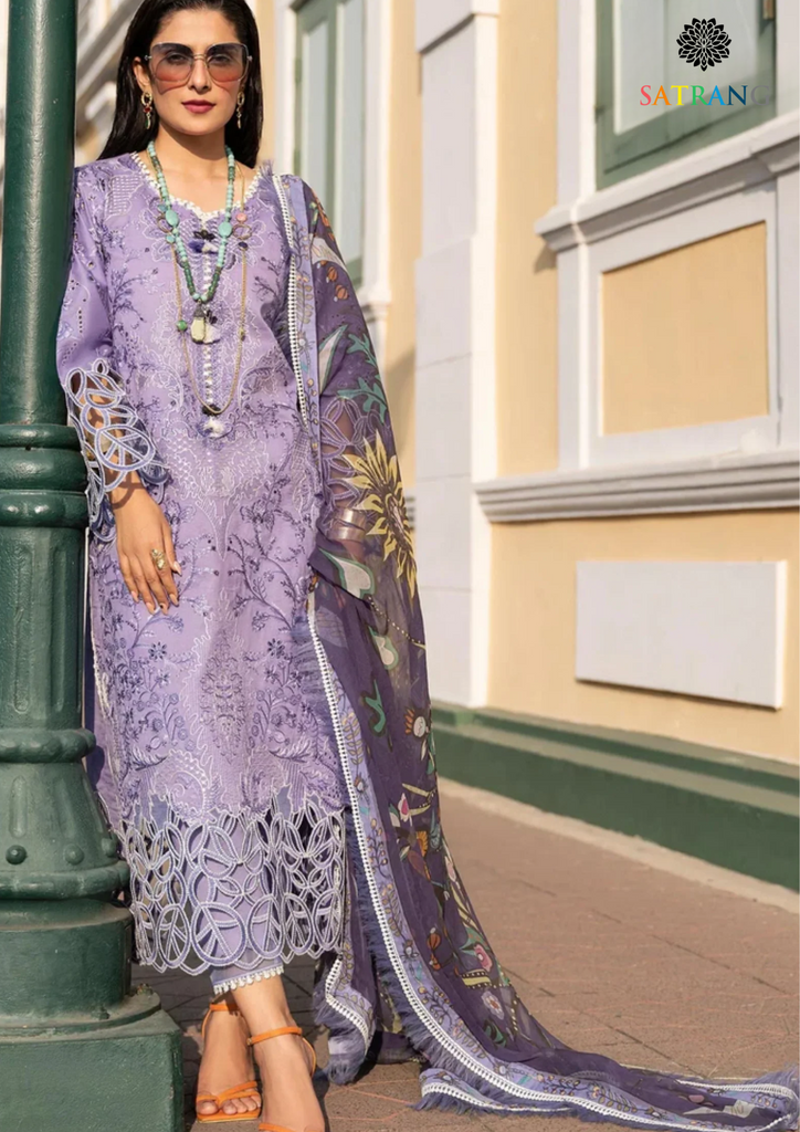 3 Piece Unstitched Heavy Embroidered Pure Lawn Suit With Digital Printed Silk Dupatta