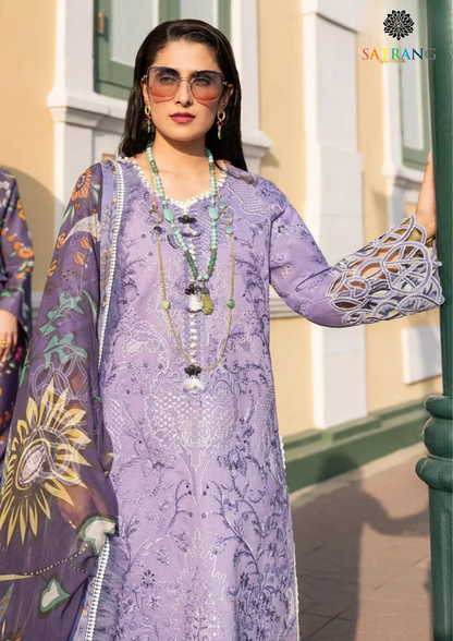 3 Piece Unstitched Heavy Embroidered Pure Lawn Suit With Digital Printed Silk Dupatta