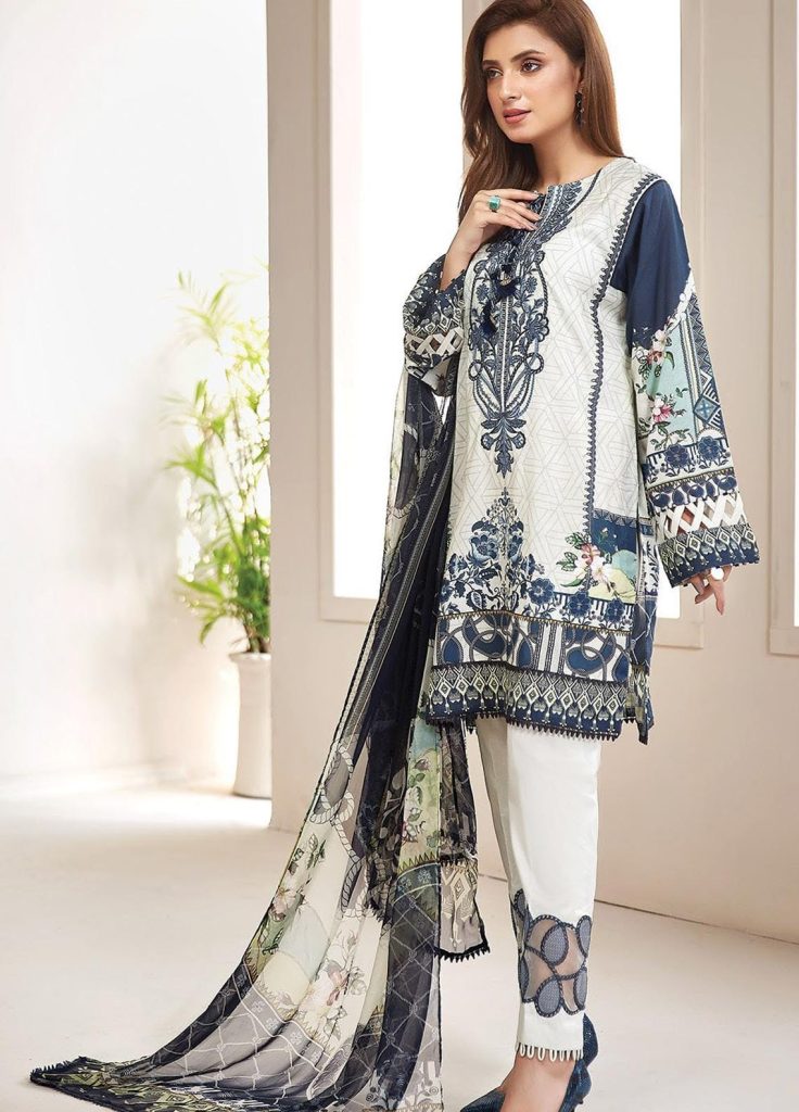 3 Piece Unstitched Embroidered Lawn Suit ( Printed Fine Soft Chiffon Dupatta)