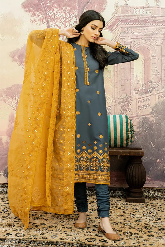 3 Piece Unstitched Heavy Sequenced Embroidered Lawn Suit With Heavy Sequenced Embroidered Organza Dupatta