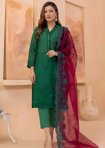 SR-345 Lawn Unstitched Embroidered 3pc Suit With Embroidered Chiffon Dupatta