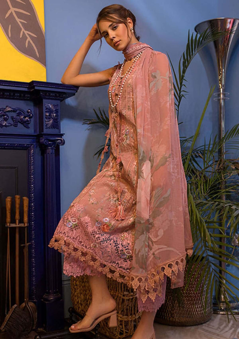 3 Piece Unstitched Embroidered Pure Lawn Suit with Fine Printed Silk Dupatta