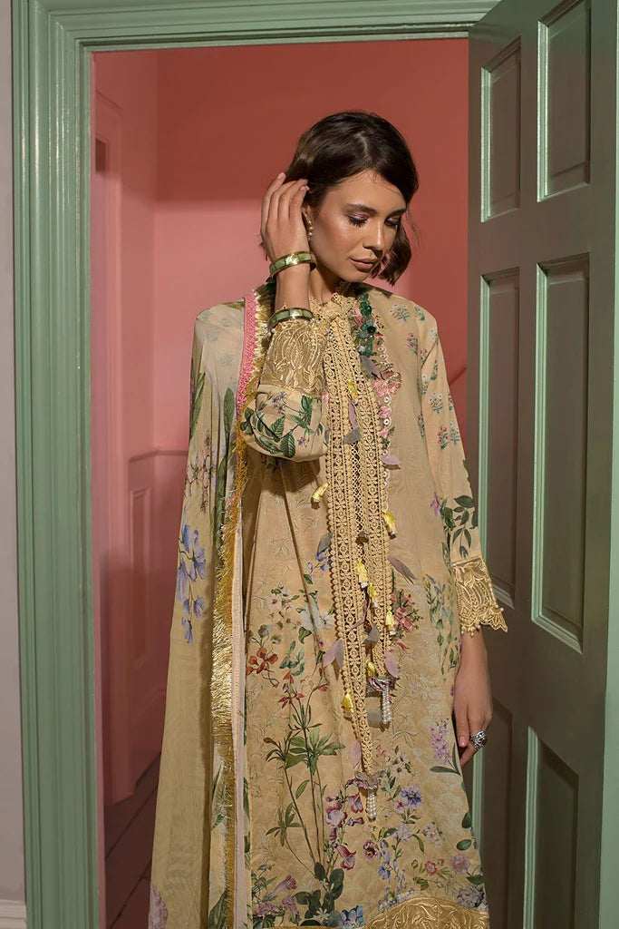 3 Piece Unstitched Embroidered Pure Lawn Suit with Fine Printed Silk Dupatta