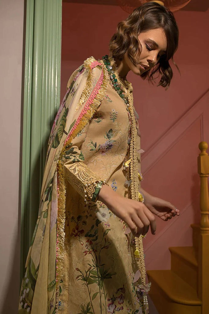 3 Piece Unstitched Embroidered Pure Lawn Suit with Fine Printed Silk Dupatta