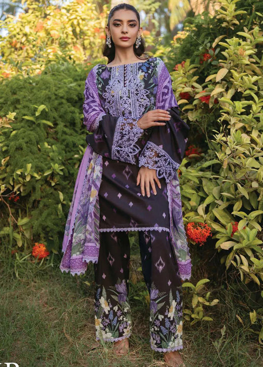 3 Piece Unstitched Embroidered Pure Lawn Suit with Fine Printed Lawn Dupatta