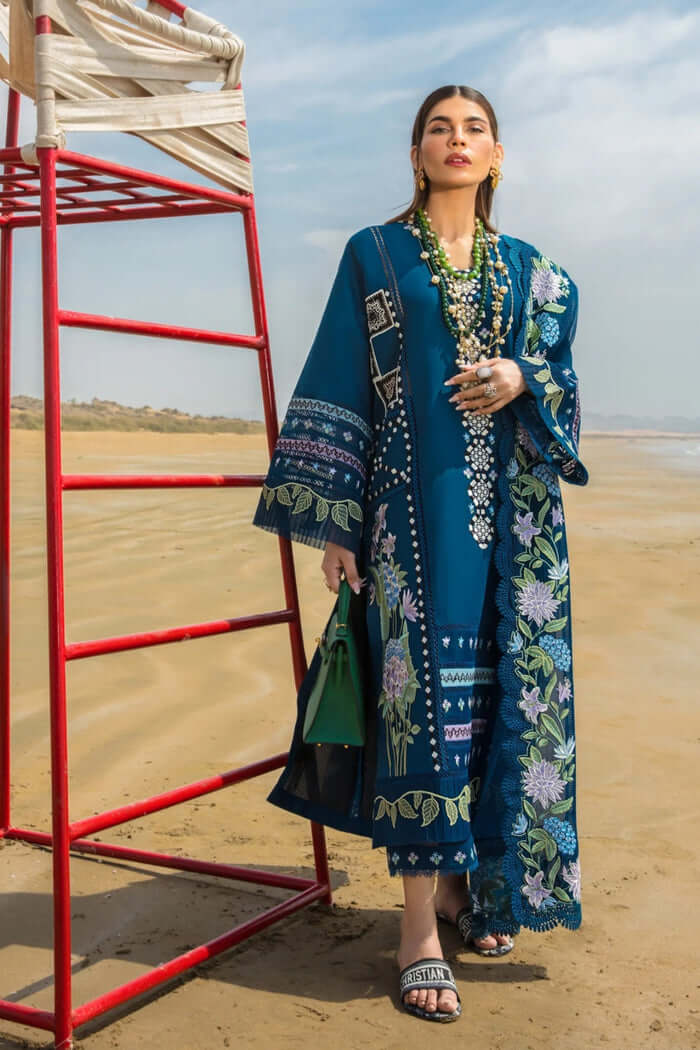 3 Piece Unstitched Heavy Embroidered Pure Lawn Suit With Heavy Embroidered Organza Dupatta