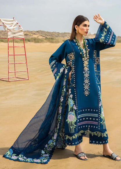 3 Piece Unstitched Heavy Embroidered Pure Lawn Suit With Heavy Embroidered Organza Dupatta